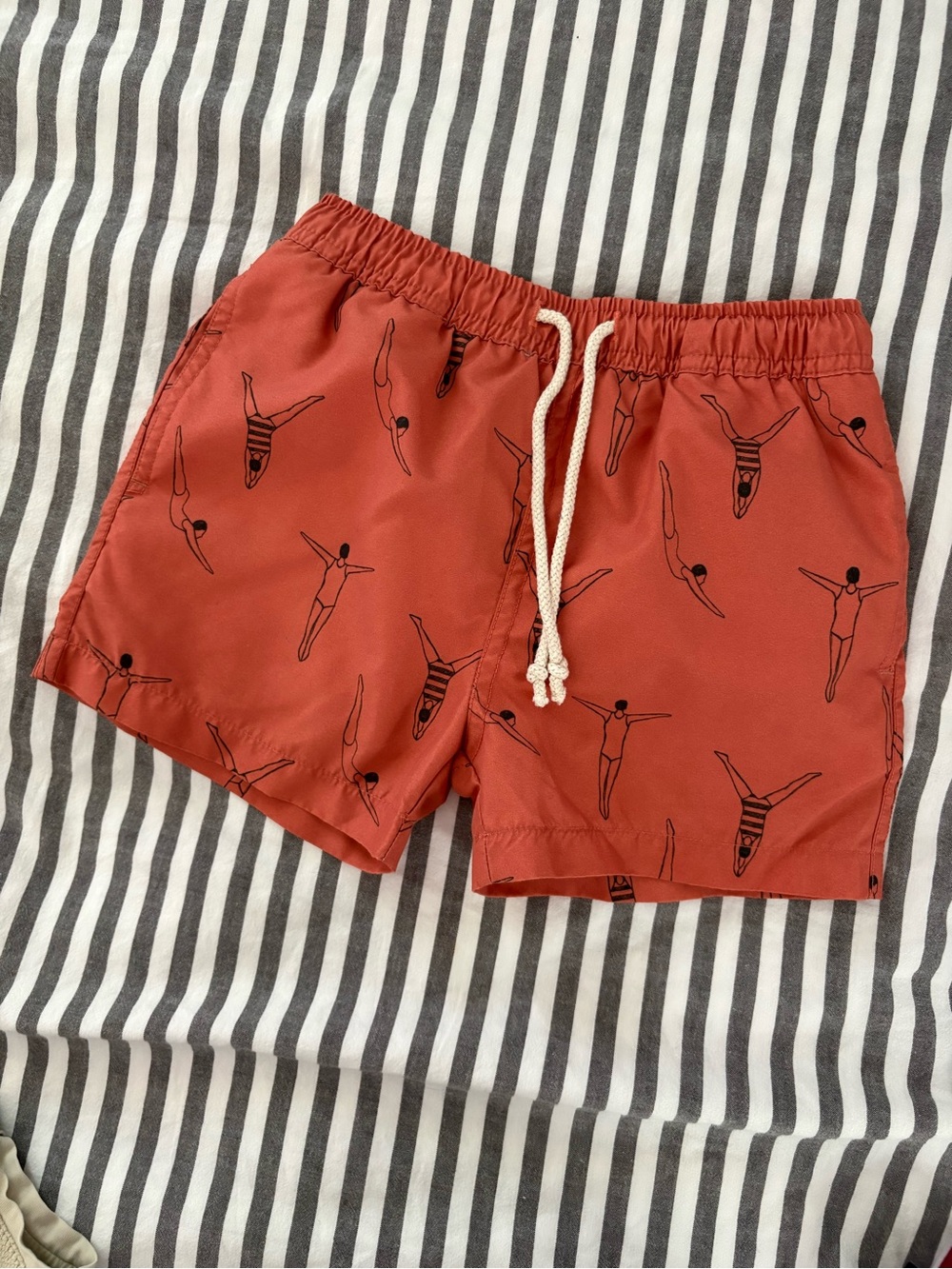 Rust Orange Swim Shorts with Diver Print